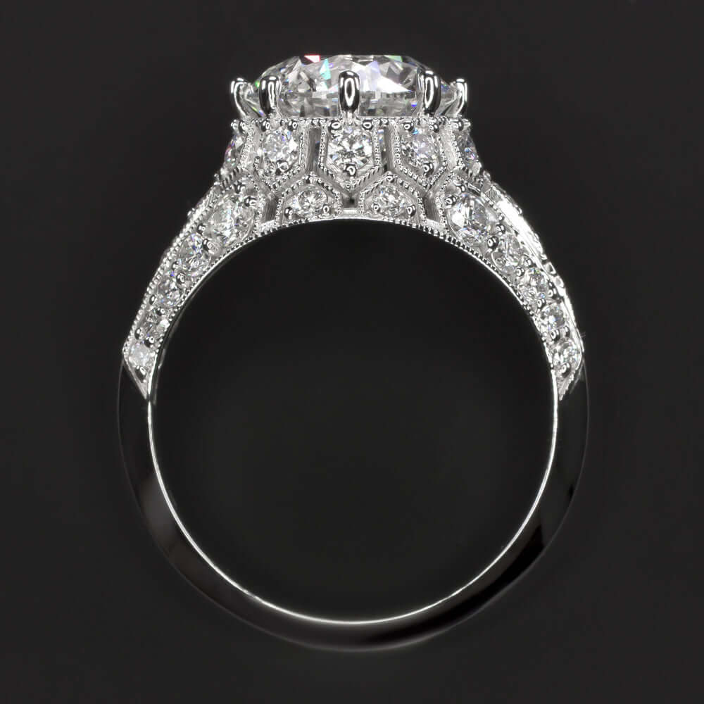 3.86ct LAB CREATED DIAMOND ENGAGEMENT RING F VS1 IDEAL ROUND CUT VINTAGE STYLE