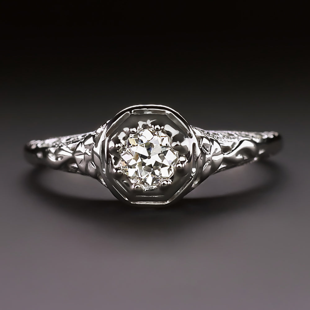 Art Deco Diamond Engagement Ring. 14K Gold. Estate Jewelry. April Birt