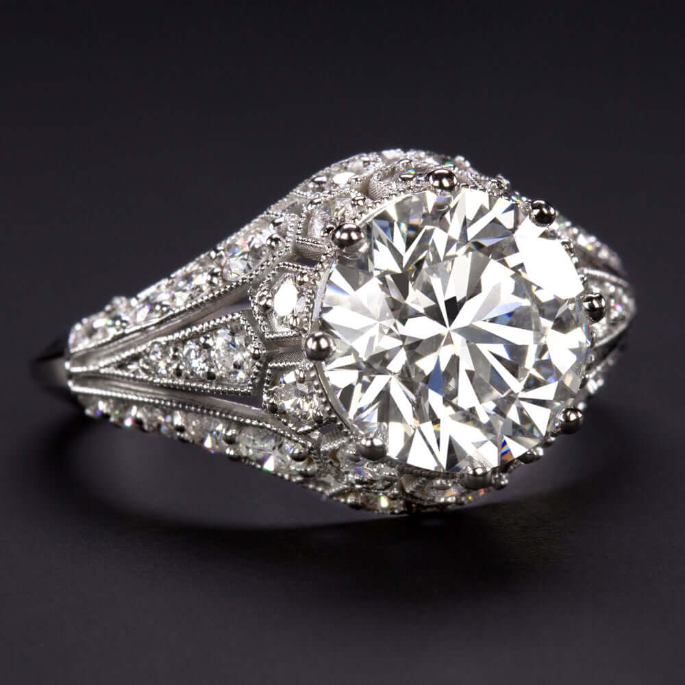 3.86ct LAB CREATED DIAMOND ENGAGEMENT RING F VS1 IDEAL ROUND CUT VINTAGE STYLE