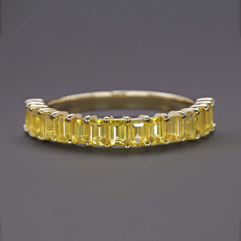 2 CARAT NATURAL YELLOW SAPPHIRE STACKING RING WEDDING BAND 14k GOLD BAGUETTE CUT