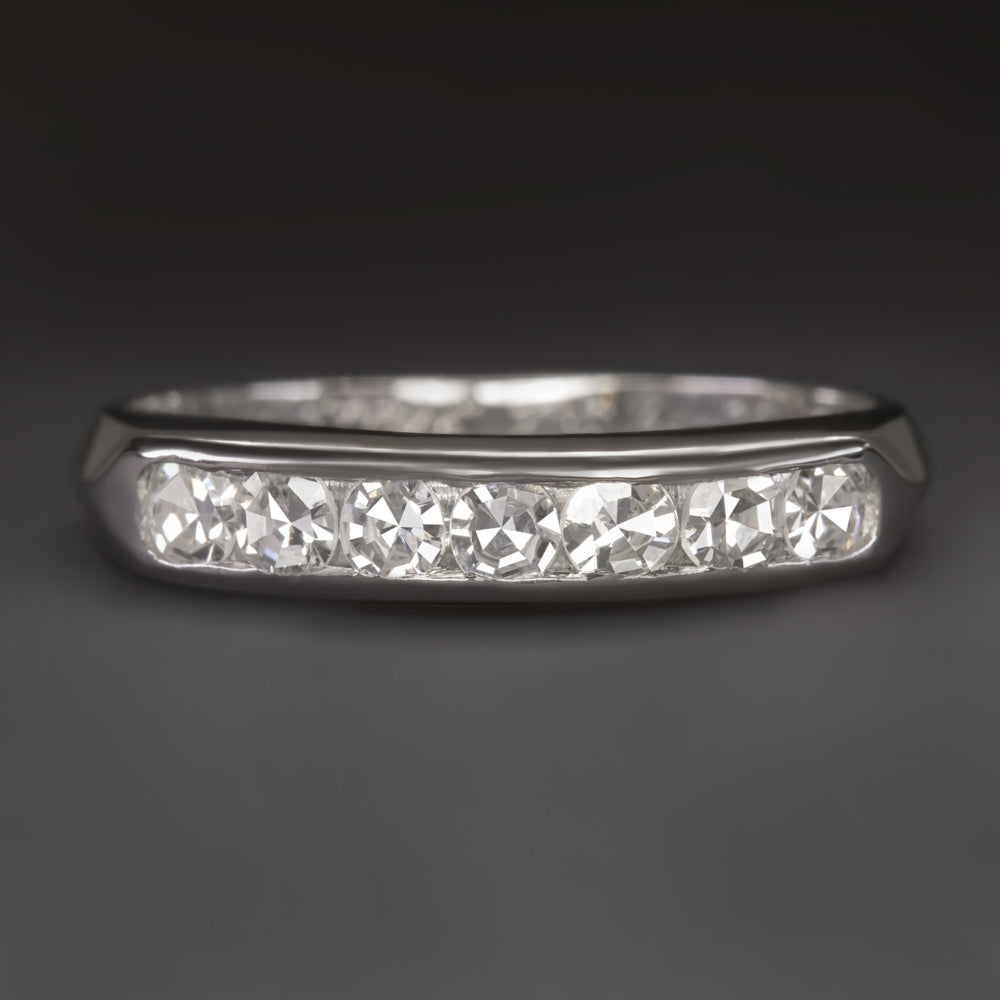 VINTAGE DIAMOND WEDDING BAND PLATINUM STACKING RING 1940s ESTATE ...
