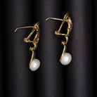 PEARL SOLID 14k YELLOW GOLD DANGLE EARRINGS DROP SWIRL ESTATE WEDDING JEWELRY
