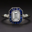 1.20c GIA CERT H VVS2 DIAMOND ENGAGEMENT RING VINTAGE STYLE SAPPHIRE EMERALD CUT