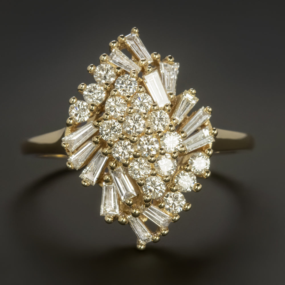 Large Diamond Cluster Ring From The 1950's