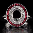NATURAL RUBY DIAMOND OVAL ENGAGEMENT RING VINTAGE DOUBLE HALO SETTING SEMI-MOUNT Ivy & Rose