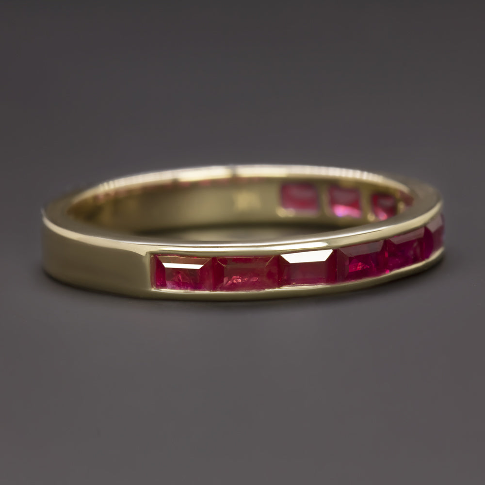 NATURAL RUBY STACKING RING 14k YELLOW GOLD WEDDING BAND BAGUETTE CHANNEL SET