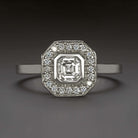 1 CARAT E-F VS1 EMERALD CUT DIAMOND ENGAGEMENT RING 18k WHITE GOLD HALO NATURAL