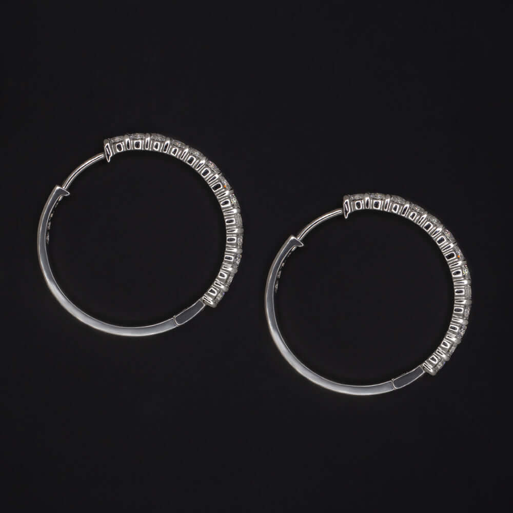 1.63ct LAB CREATED DIAMOND HOOP EARRINGS 25mm 14k WHITE GOLD CLASSIC GROWN ROUND