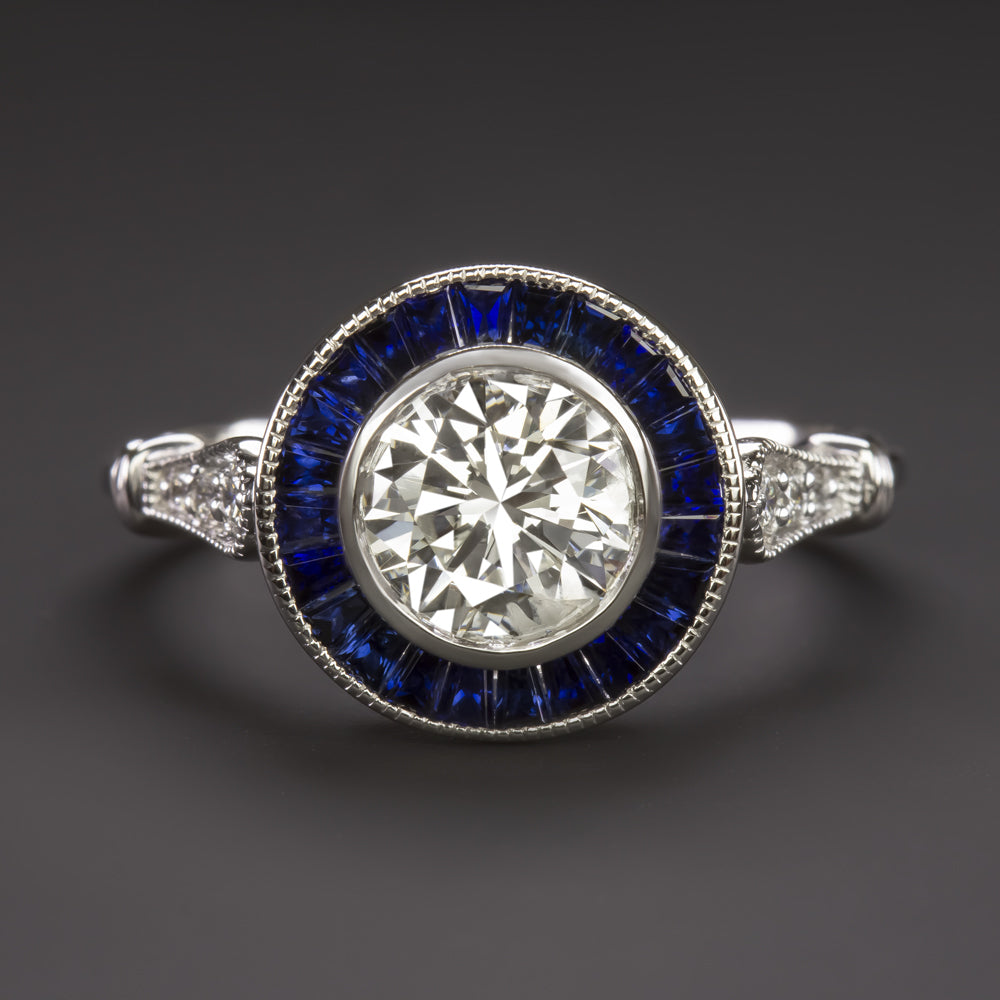 Round diamond ring with sapphires Clearance