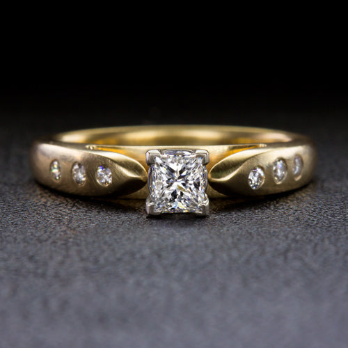 PRINCESS CUT DIAMOND ENGAGEMENT RING 14k TWO TONE GOLD FLUSH SET