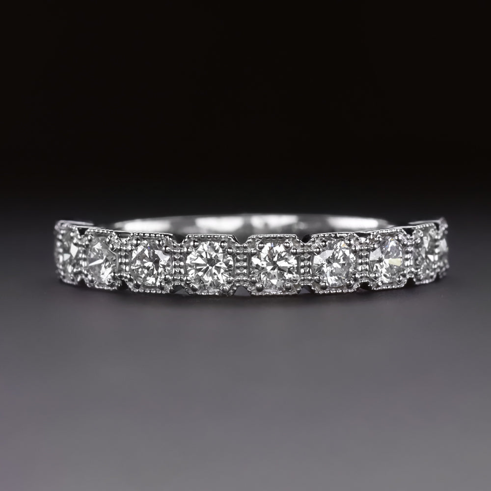 VINTAGE STYLE DIAMOND WEDDING BAND STACKING RING 14k WHITE GOLD