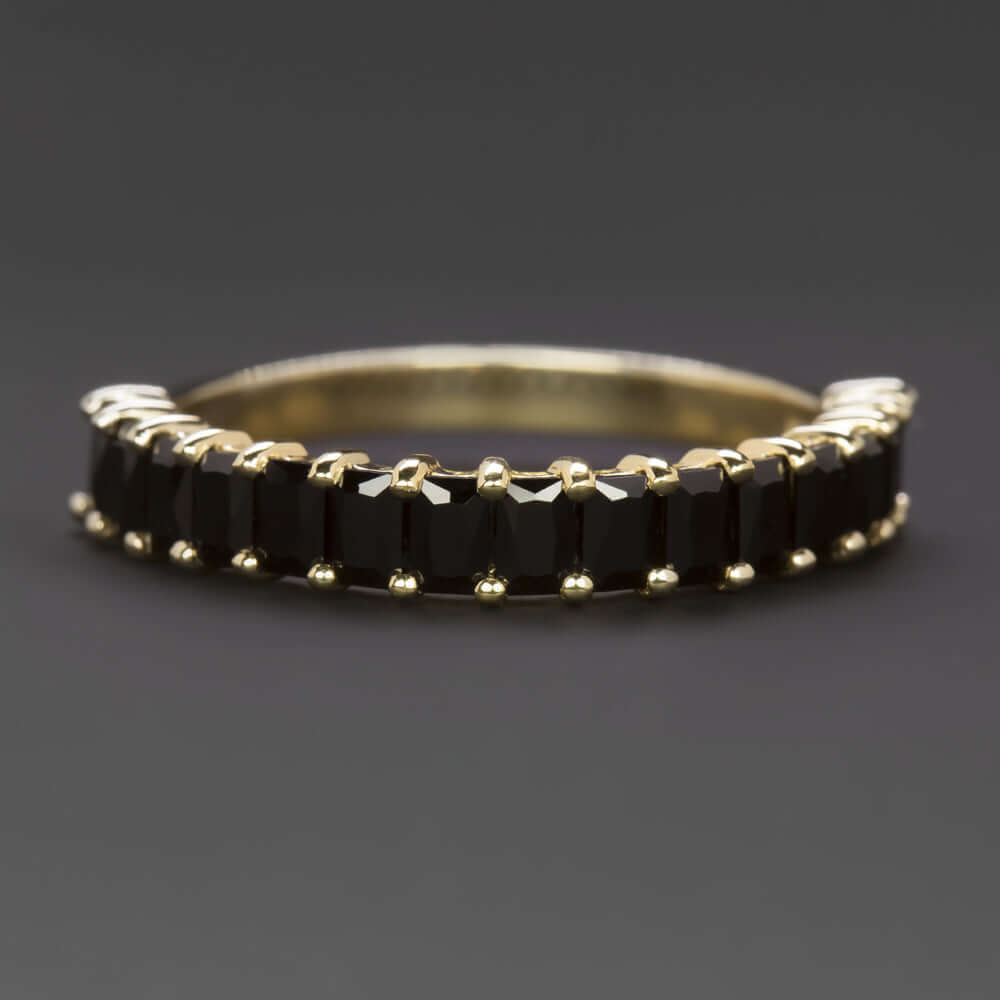 2ct NATURAL BLACK SPINEL STACKING RING WEDDING BAND 14k YELLOW GOLD BAGUETTE CUT