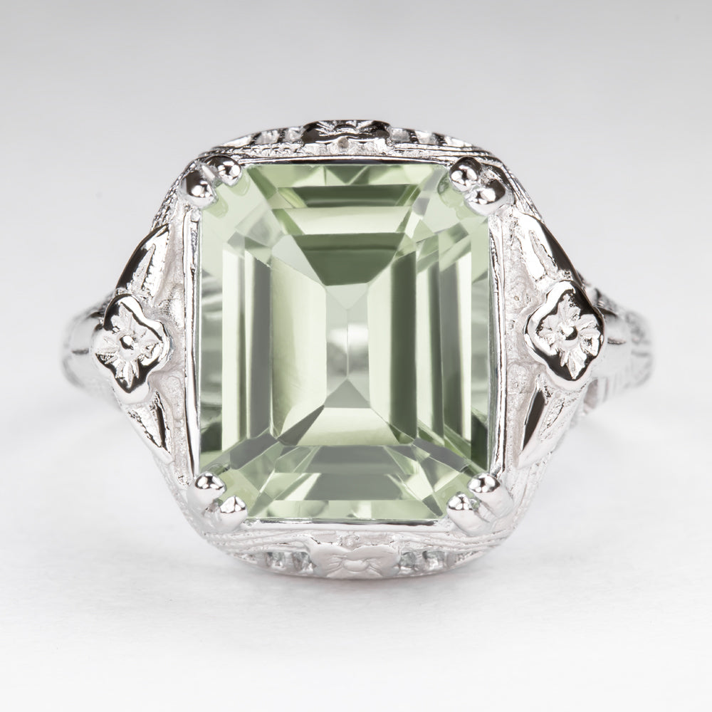 Emerald Cut Sterling Silver Art Deco Rings GREEN AMETHYST STERLING