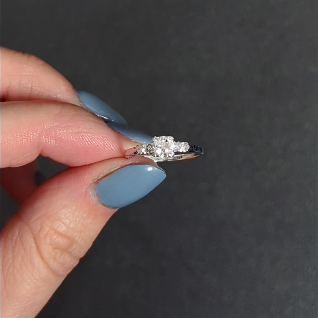 0.35ct OLD EUROPEAN CUT DIAMOND VINTAGE ENGAGEMENT RING CLASSIC 14k WHITE GOLD