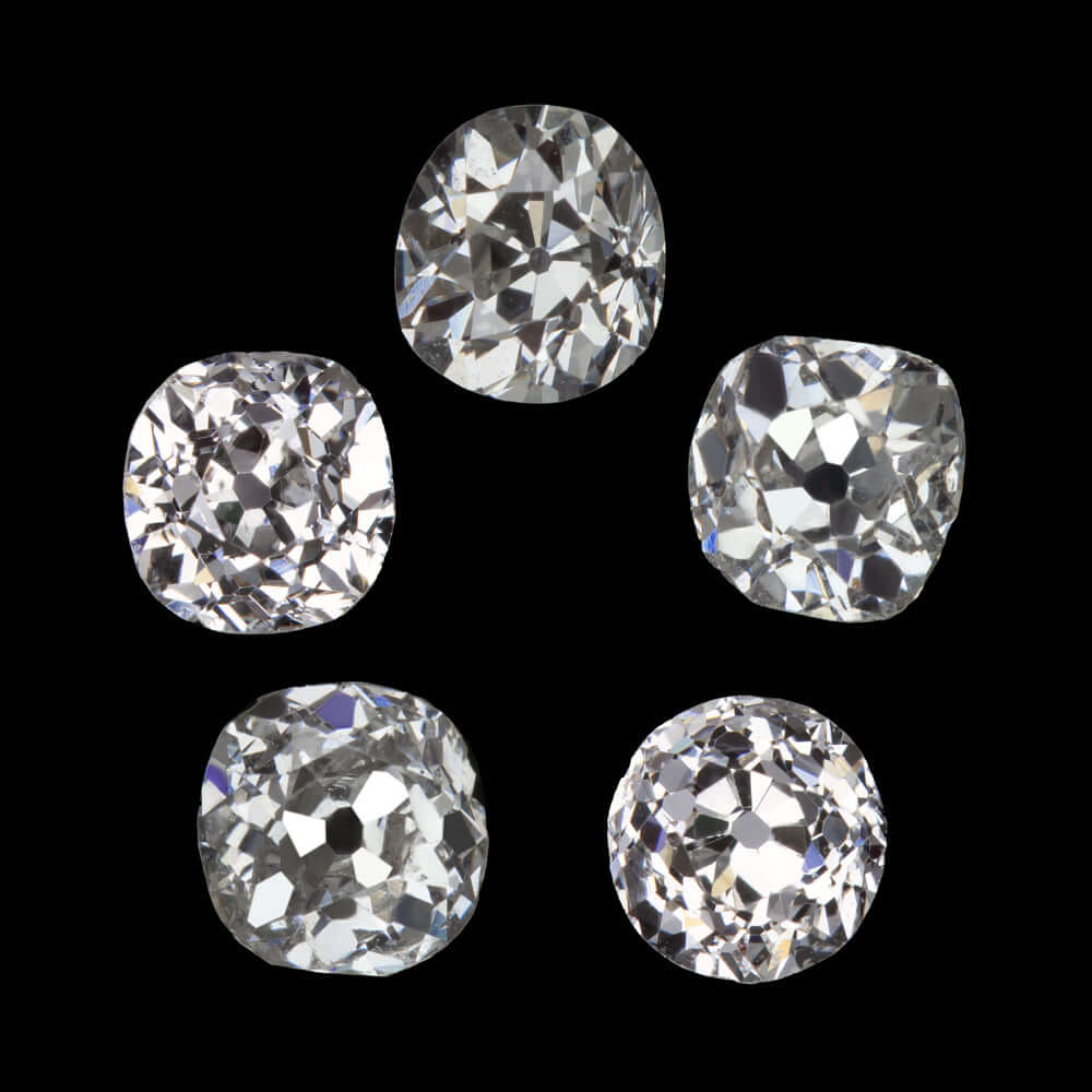 1.24ct H VS1-SI2 OLD MINE CUT DIAMOND 5 STONE LAYOUT ANTIQUE PARCEL CUSHION 1.25