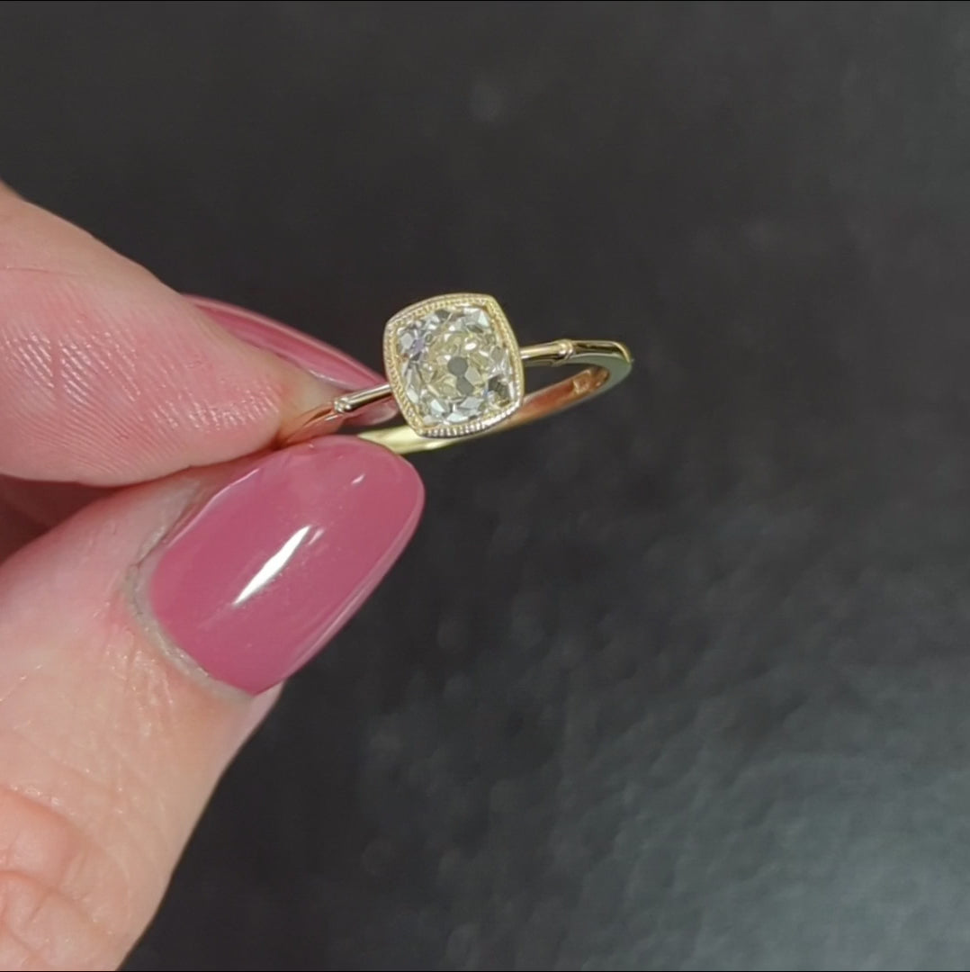1.27ct L-M VS2 OLD MINE CUT DIAMOND ENGAGEMENT RING VINTAGE STYLE SOLITAIRE GOLD