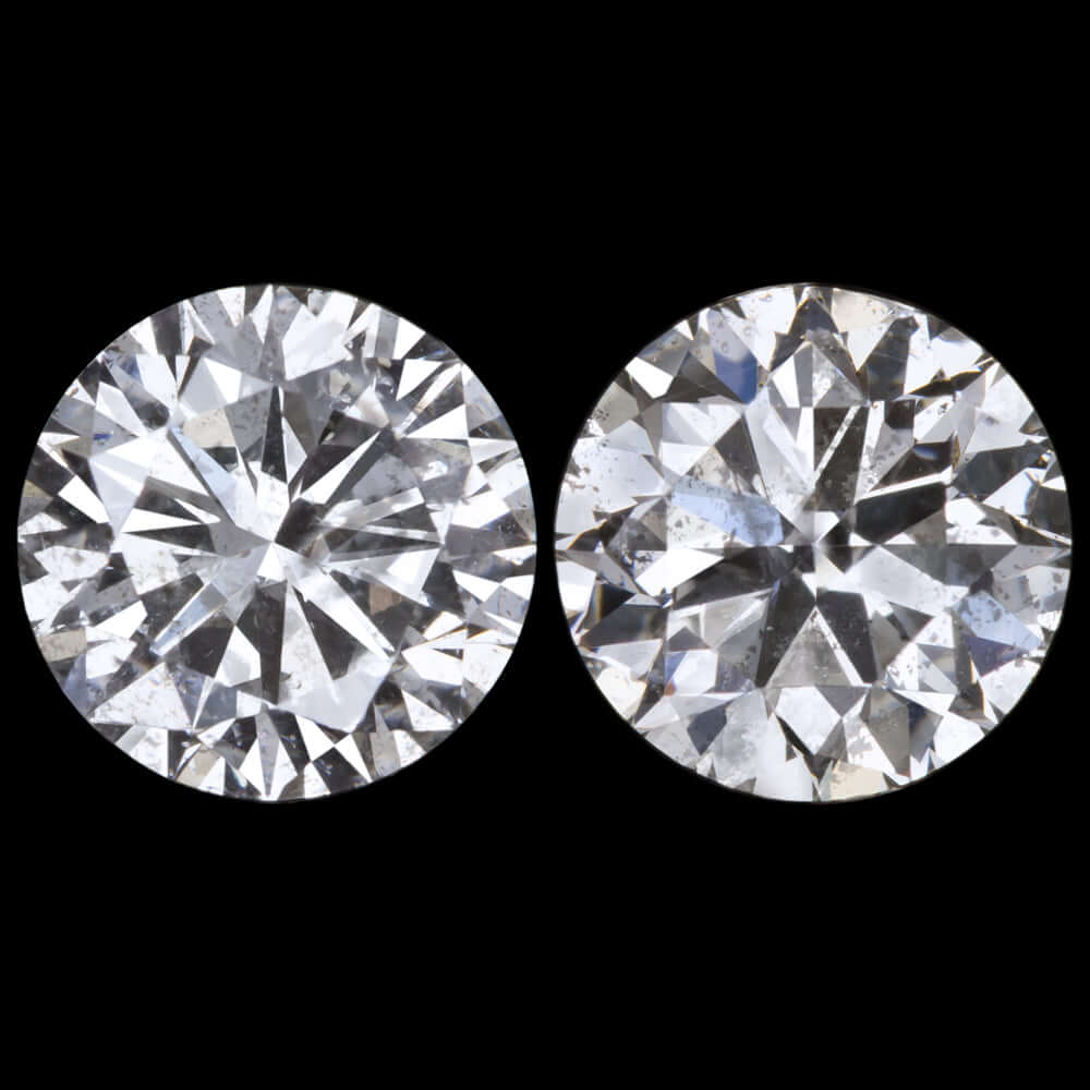 3 CARAT VERY GOOD CUT 7.3mm G-H SI DIAMOND STUD EARRINGS PAIR NATURAL ROUND 3ct