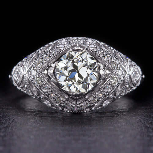 1.17c CERTIFIED G VVS2 OLD TRANS CUT DIAMOND ENGAGEMENT RING VINTAGE STYLE DOMED