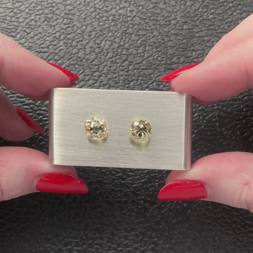 3.79c O-P VS1-SI1 OLD MINE CUT DIAMOND STUD EARRINGS ANTIQUE MATCHING PAIR 1800s