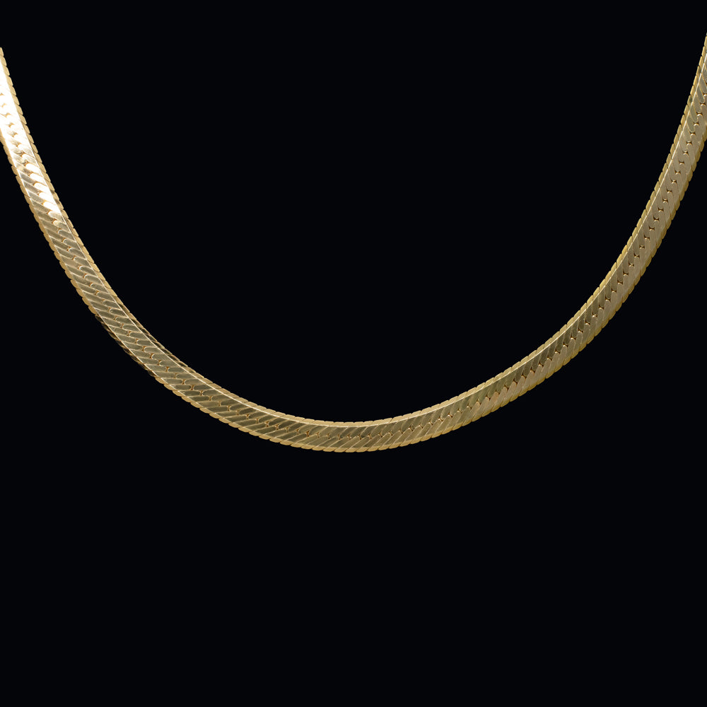 SOLID 14K YELLOW GOLD FLAT SNAKE CHAIN 18 INCH 3mm HERRINGBONE OMEGA NECKLACE