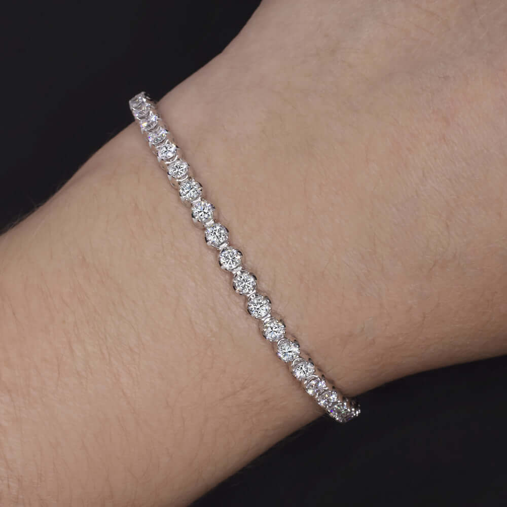 4.84ct LAB CREATED DIAMOND TENNIS BRACELET 14k WHITE GOLD CLASSIC ROUND CUT 5ct