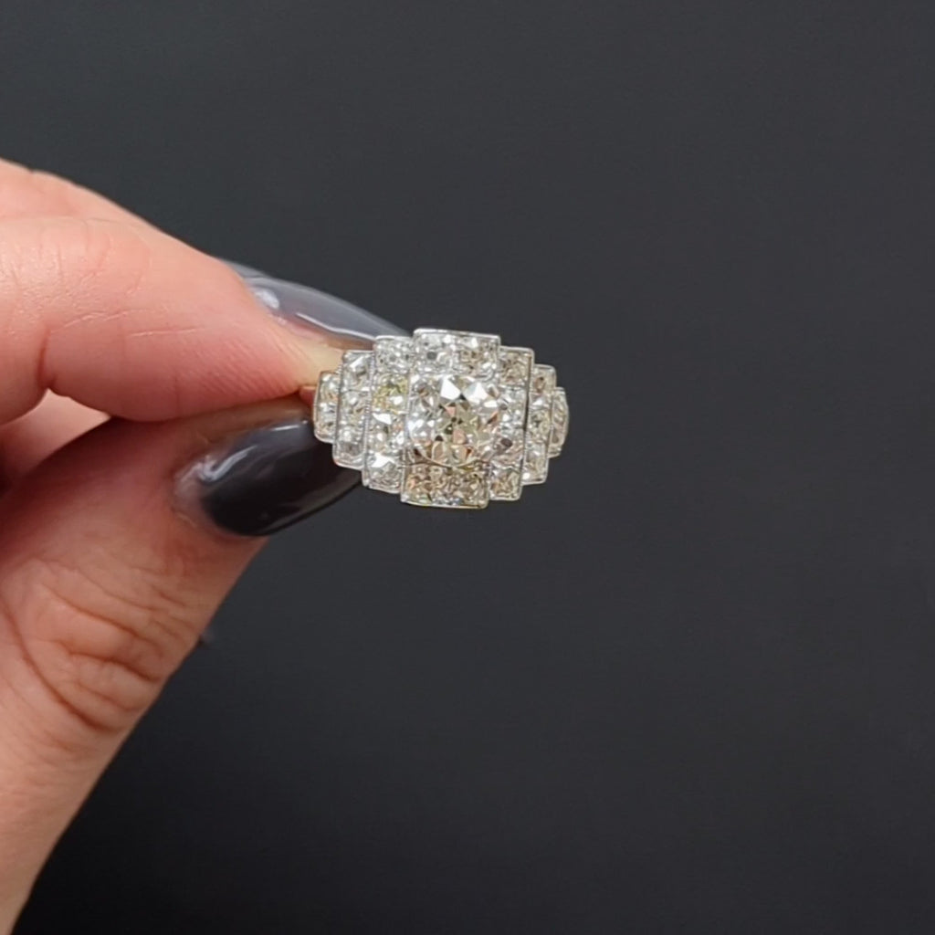 2.80ct OLD EURO CUT DIAMOND COCKTAIL RING ART DECO VINTAGE PLATINUM ENGAGEMENT