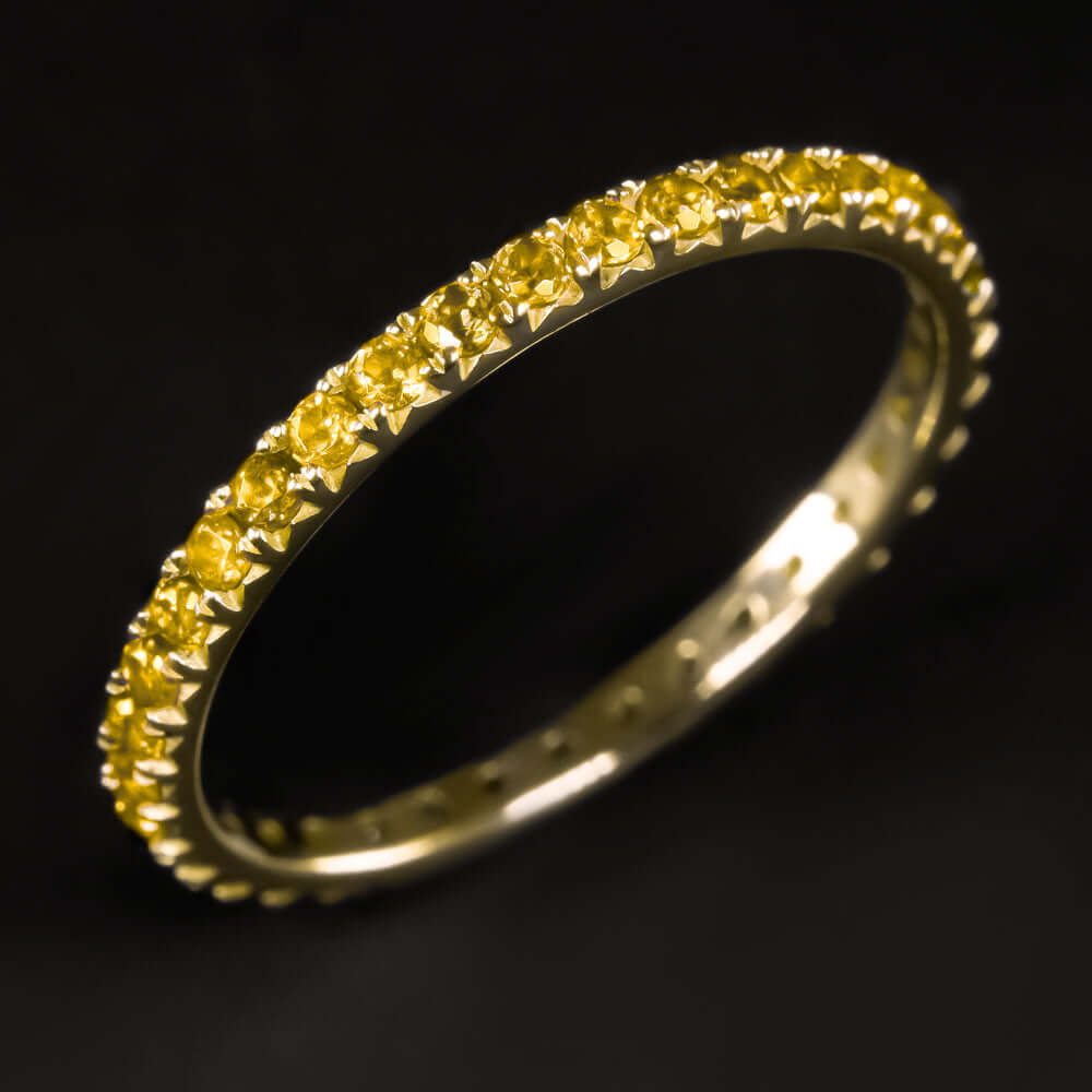 14K GOLD MANDARIN YELLOW GARNET STACKABLE RING FULL ETERNITY BAND WEDDING THIN