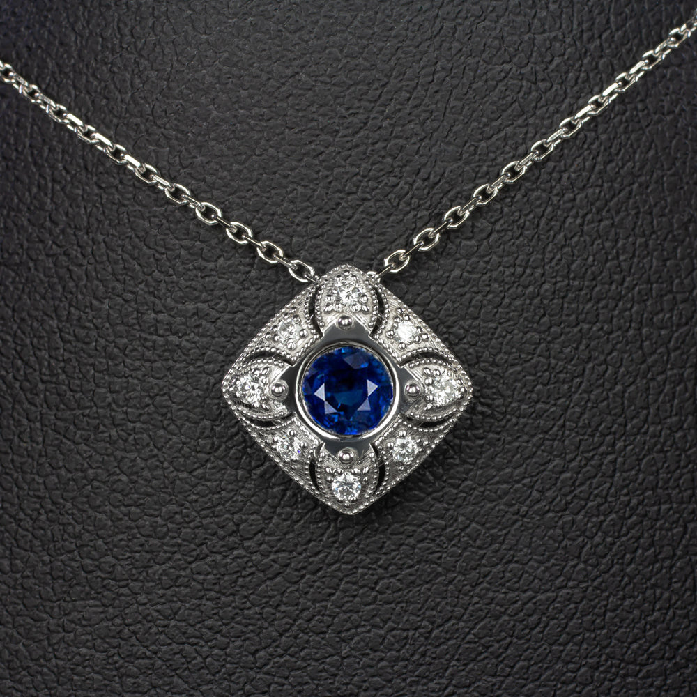 Art Deco Uncas Sterling Blue Spinel Pendant Necklace - Ruby Lane