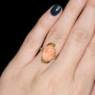 VINTAGE CORAL CAMEO RING ART NOUVEAU YELLOW GOLD COCKTAIL PORTRAIT PEACH ORANGE