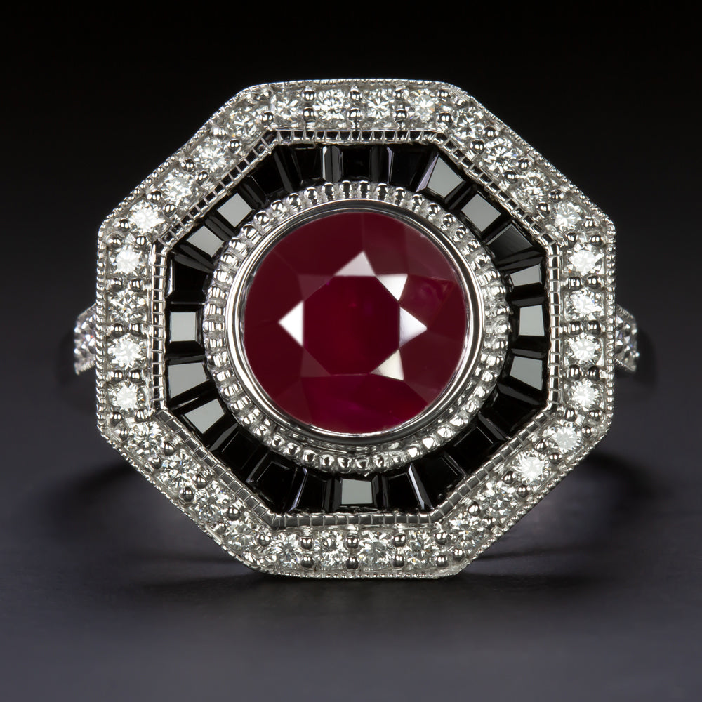 Vintage 1920's Onyx & Diamond Ring in 14k White Gold - Filigree Jewelers