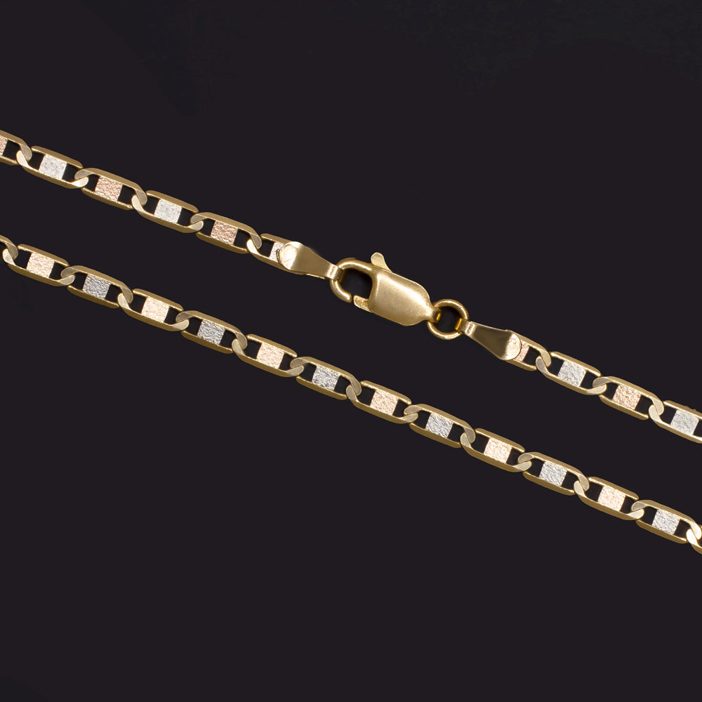 SOLID 14K TRI TONE GOLD ANCHOR CHAIN 24in 2.5mm MARINER LINK YELLOW WHITE ROSE
