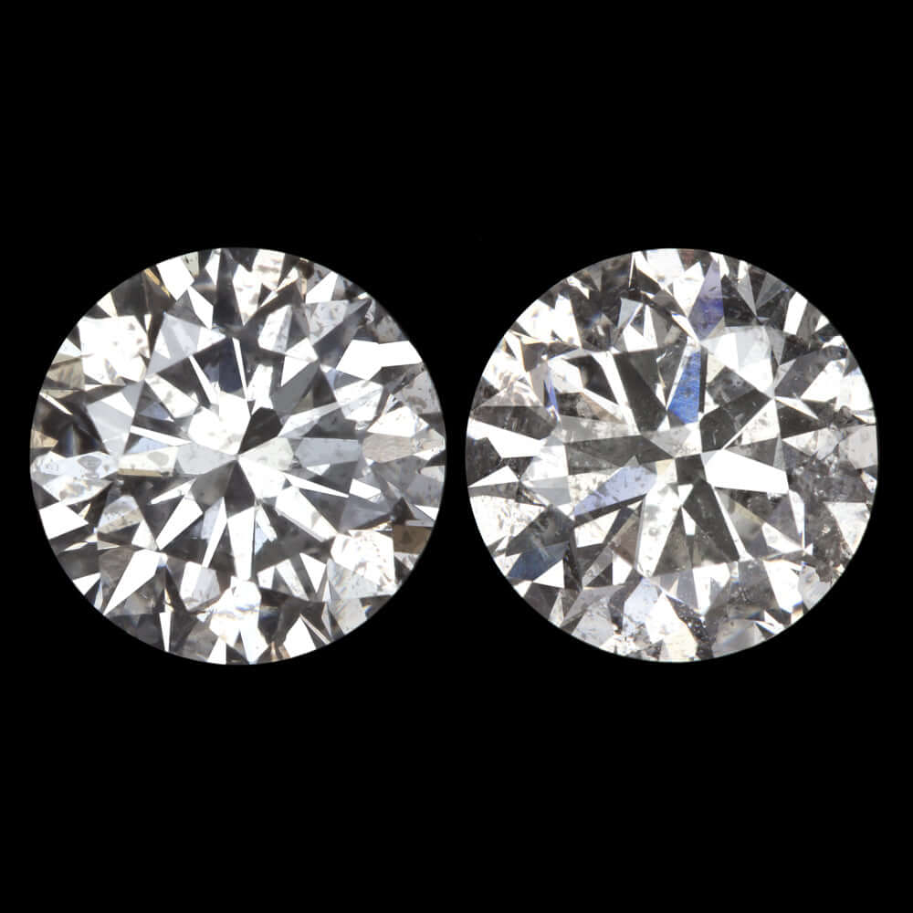 2.08ct VERY GOOD ROUND CUT DIAMOND STUD EARRING MATCHING PAIR NATURAL 2 CARAT