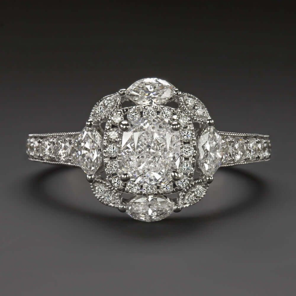 2.05ct D SI2 DIAMONE NEIL LANE ENGAGEMENT RING CUSHION CUT MARQUISE DOUBLE HALO