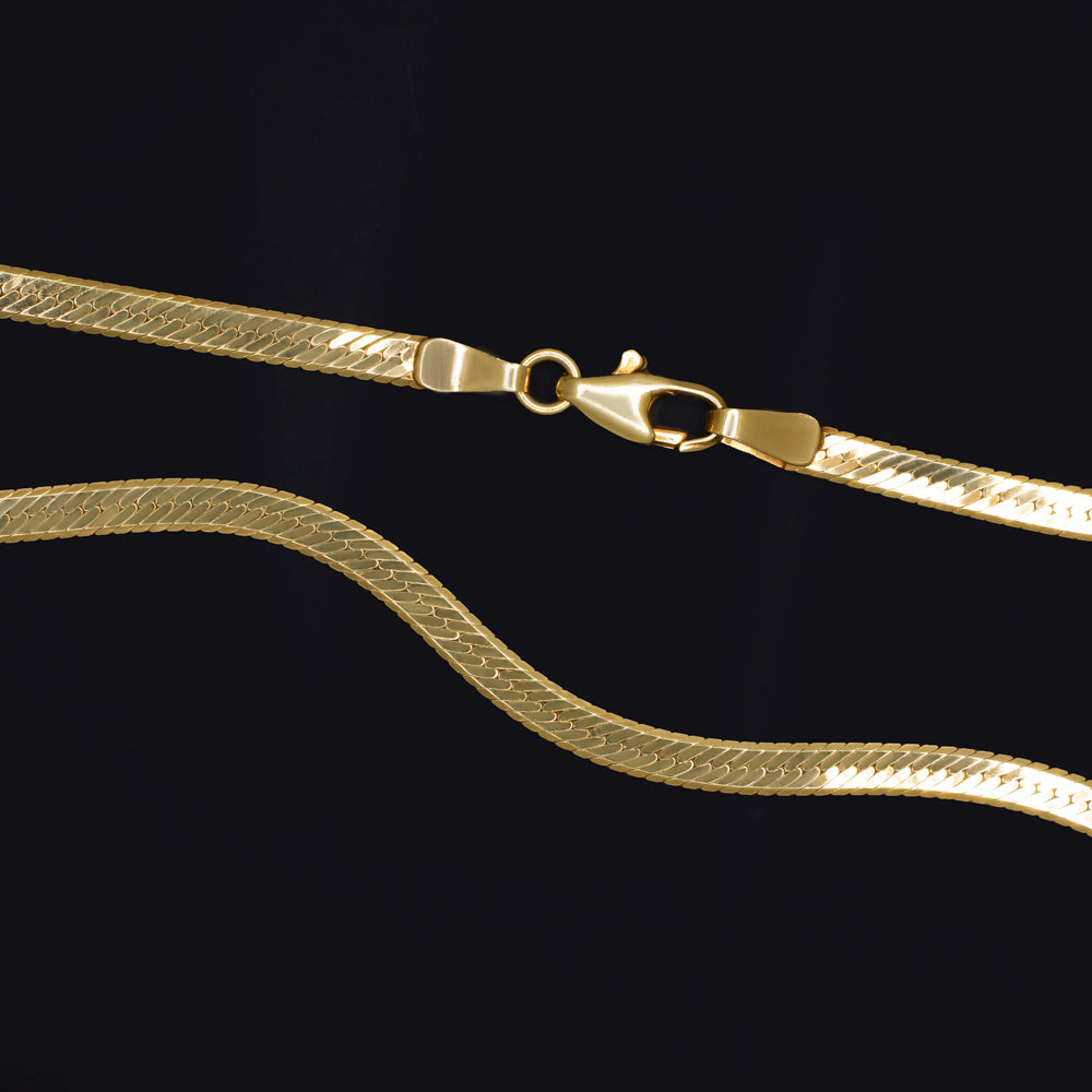 SOLID 14K YELLOW GOLD FLAT SNAKE CHAIN 18 INCH 3mm HERRINGBONE OMEGA NECKLACE