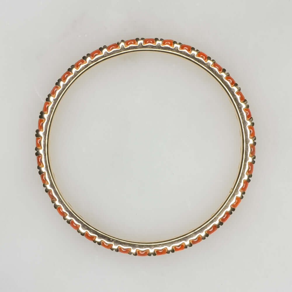 14K ROSE GOLD CARNELIAN STACKING RING ETERNITY WEDDING BAND ORANGE RED THIN PAVE