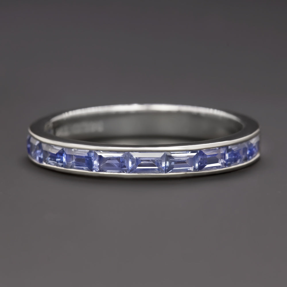 NATURAL BLUE SAPPHIRE STACKING RING WEDDING BAND 14k WHITE GOLD BAGUETTE CHANNEL