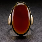 VINTAGE CARNELIAN CABOCHON RING 14k YELLOW GOLD 26m LONG BIG COCKTAIL RED ESTATE