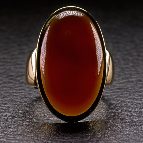 VINTAGE CARNELIAN CABOCHON RING 14k YELLOW GOLD 26m LONG BIG COCKTAIL RED ESTATE