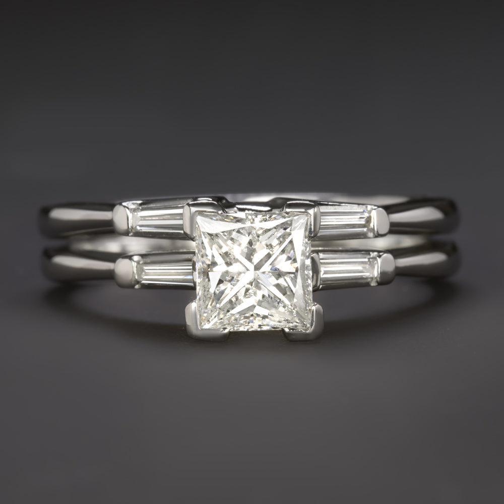 PRINCESS CUT DIAMOND WEDDING SET PLATINUM ENGAGEMENT RING