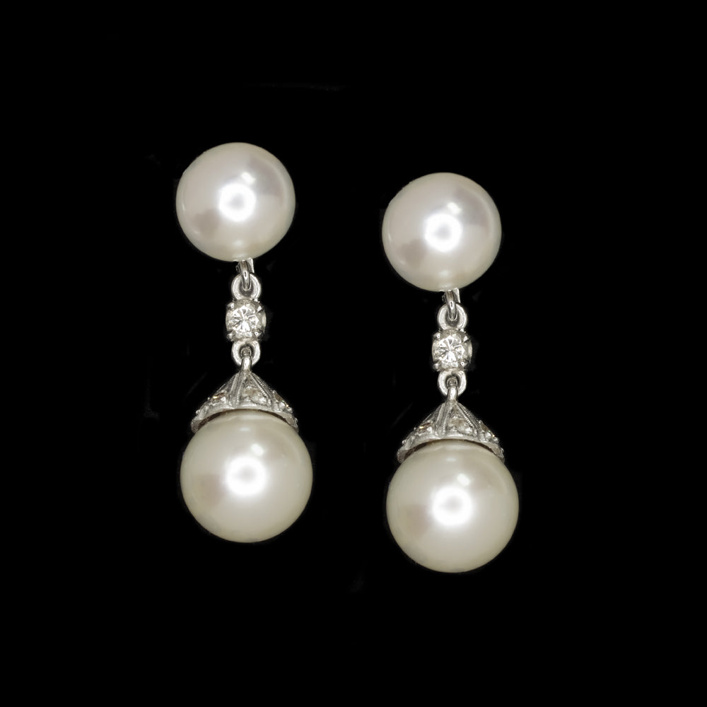 Pearl and Pavé Drop Earrings in 18K Yellow Gold with Pearls and Diamonds,  15.6mm | David Yurman