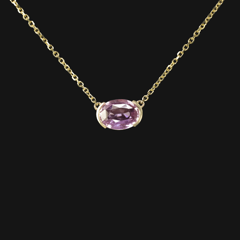 14K White Gold Natural Pink Sapphire and Diamond Pendant