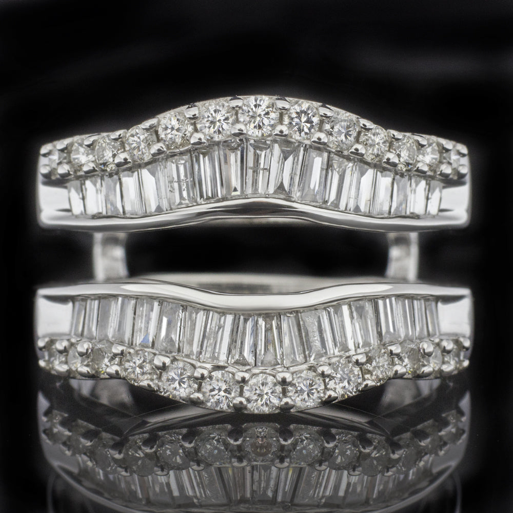 Round Solitaire Baguette Ring Guard DIAMOND RING JACKET 14k WHITE