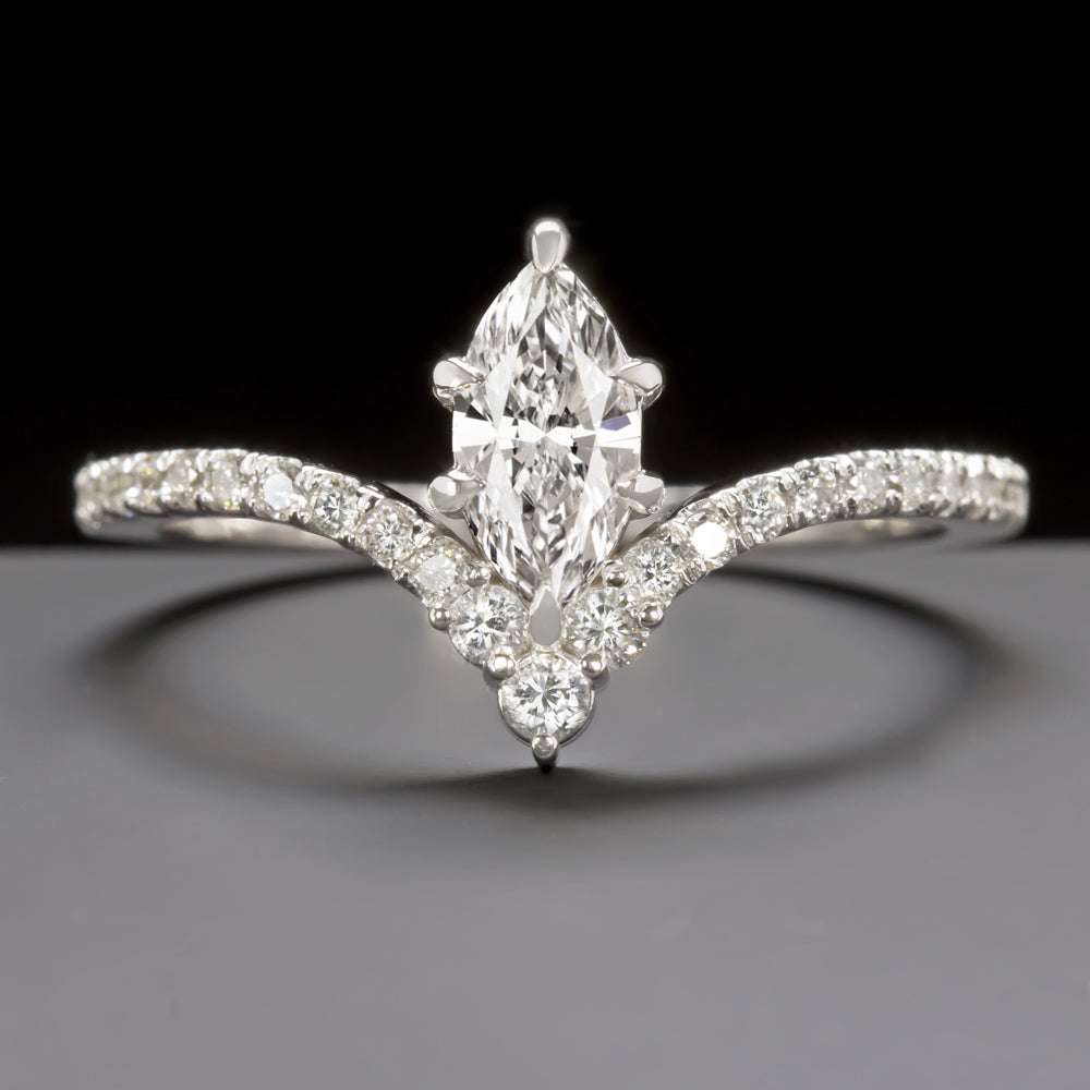 MARQUISE CUT F-G SI DIAMOND COCKTAIL RING F SI2 WHITE GOLD V RING ENGAGEMENT