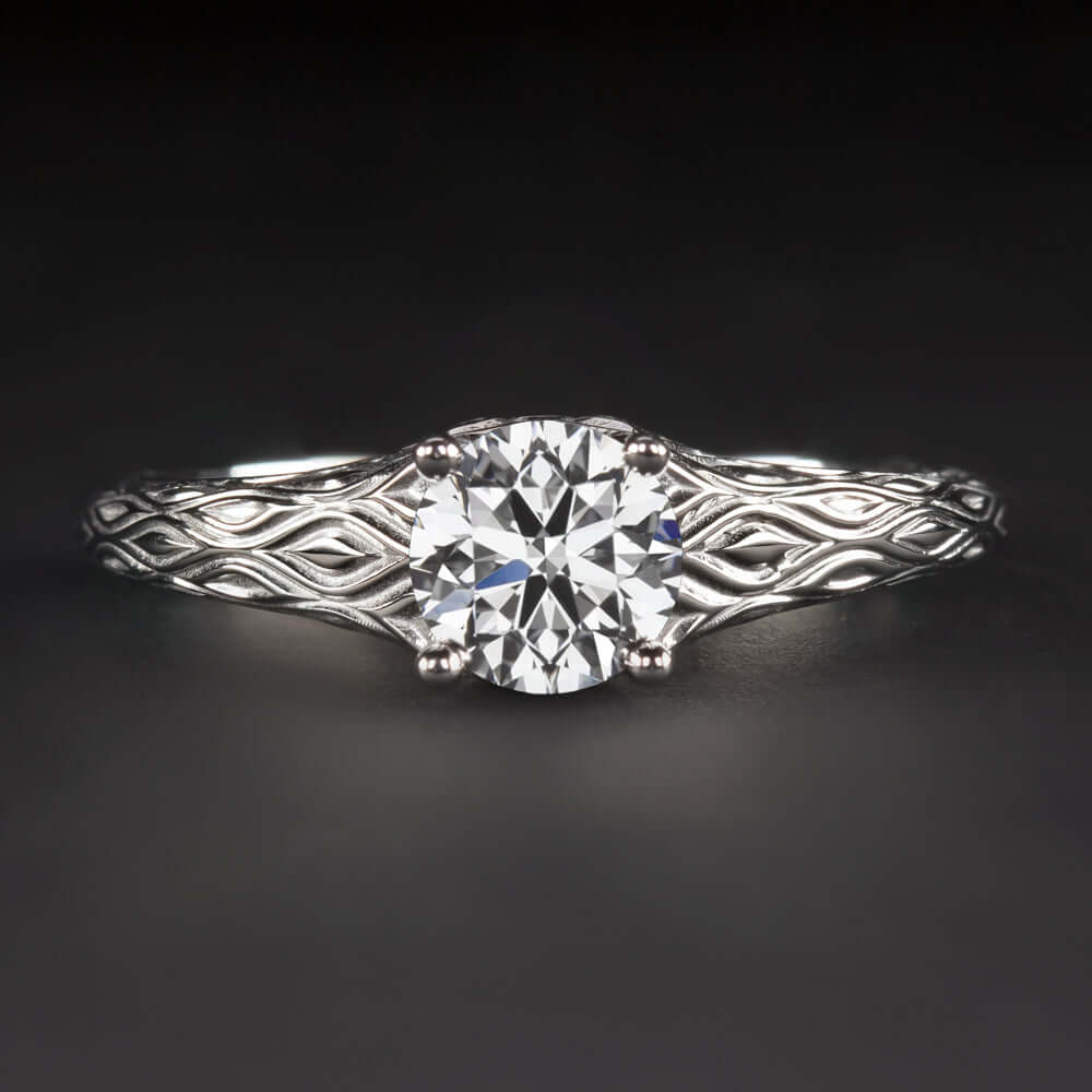 3/4 CARAT LAB CREATED DIAMOND ENGAGEMENT RING ENGRAVED SOLITAIRE IDEAL ROUND CUT