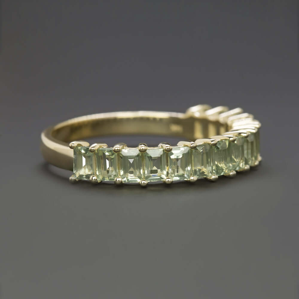 2ct NATURAL GREEN SAPPHIRE STACKING RING WEDDING BAND 14k YELLOW GOLD BAGUETTE