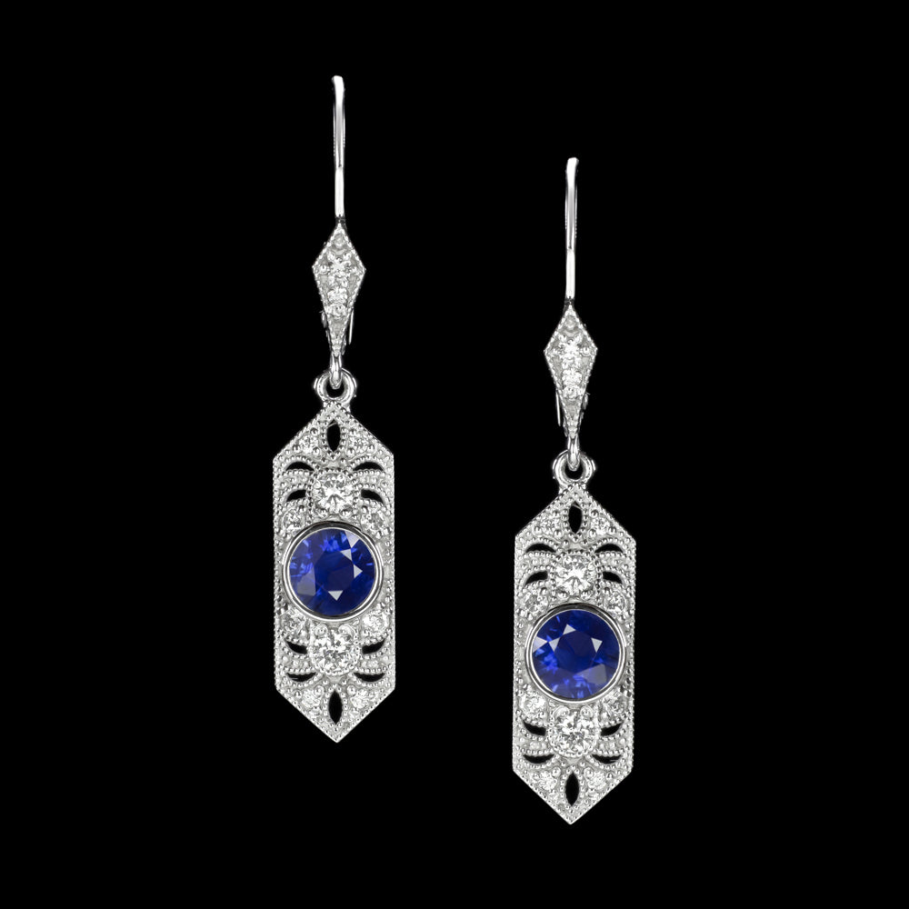 Vintage Sapphire Earrings, Sapphire Diamond Earrings, Blue Sapphire Earrings, Natural Sapphire, Sapphire Dangle good Earrings, Sterling Silver