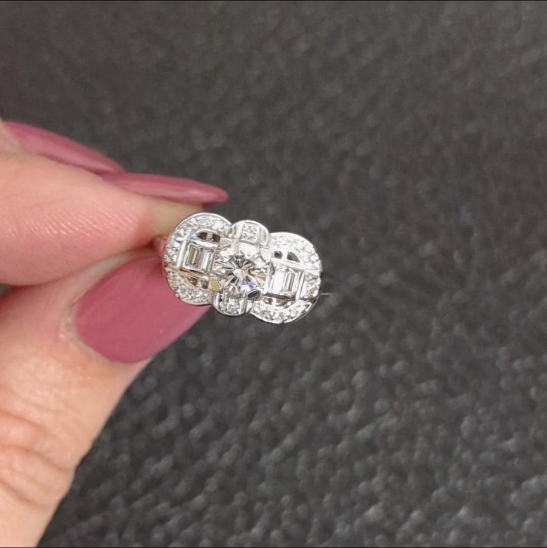 GIA CERTIFIED G VS2 VINTAGE DIAMOND COCKTAIL RING MID CENTURY RETRO ENGAGEMENT
