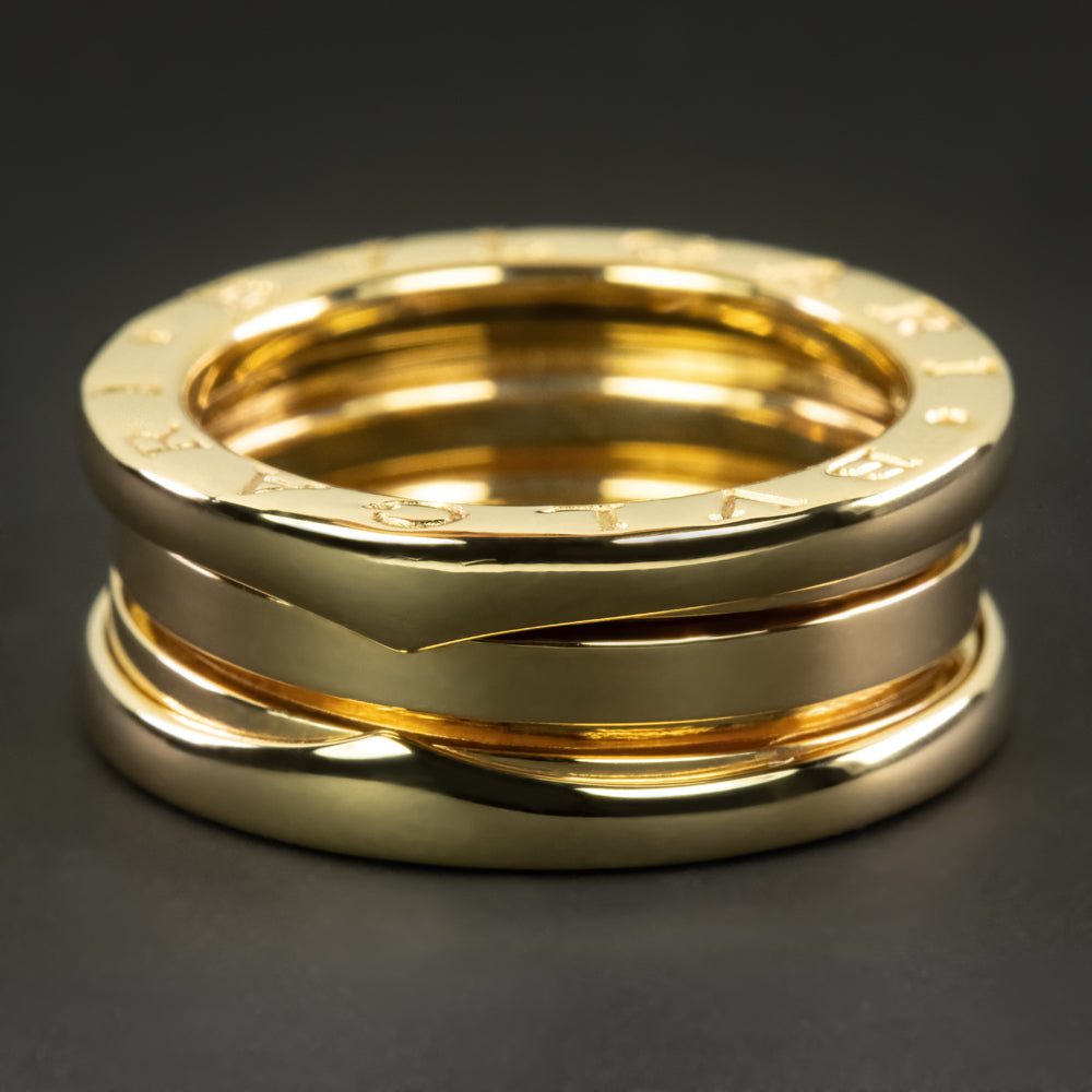 BULGARI 18k YELLOW GOLD RING LOGO WIDE BAND SPRING