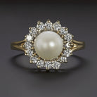 PEARL DIAMOND HALO COCKTAIL RING 14k YELLOW GOLD NATURAL CLASSIC VERY GOOD ROUND