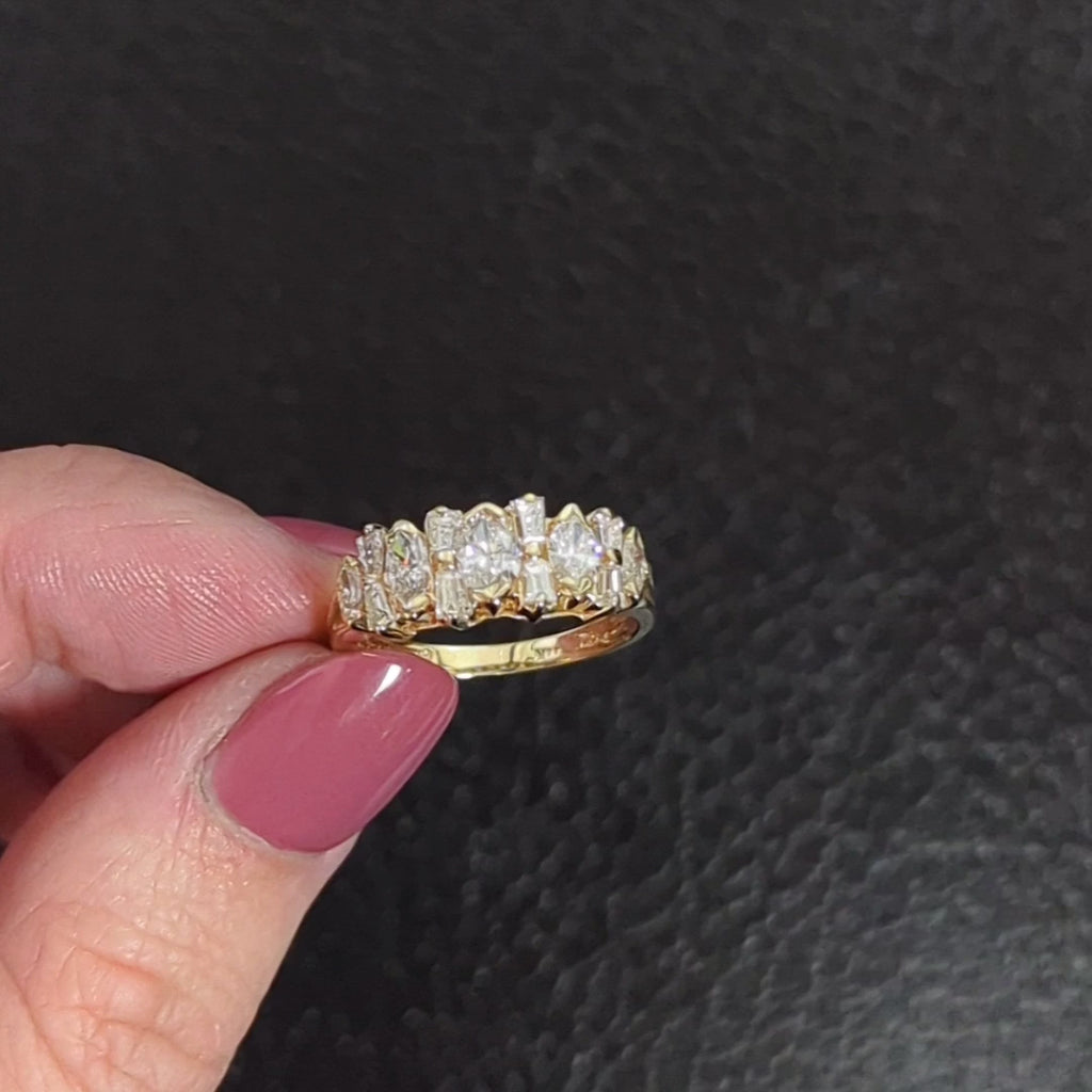 1.5ct NATURAL DIAMOND VINTAGE COCKTAIL BAND 14k YELLOW GOLD RING CLUSTER ESTATE